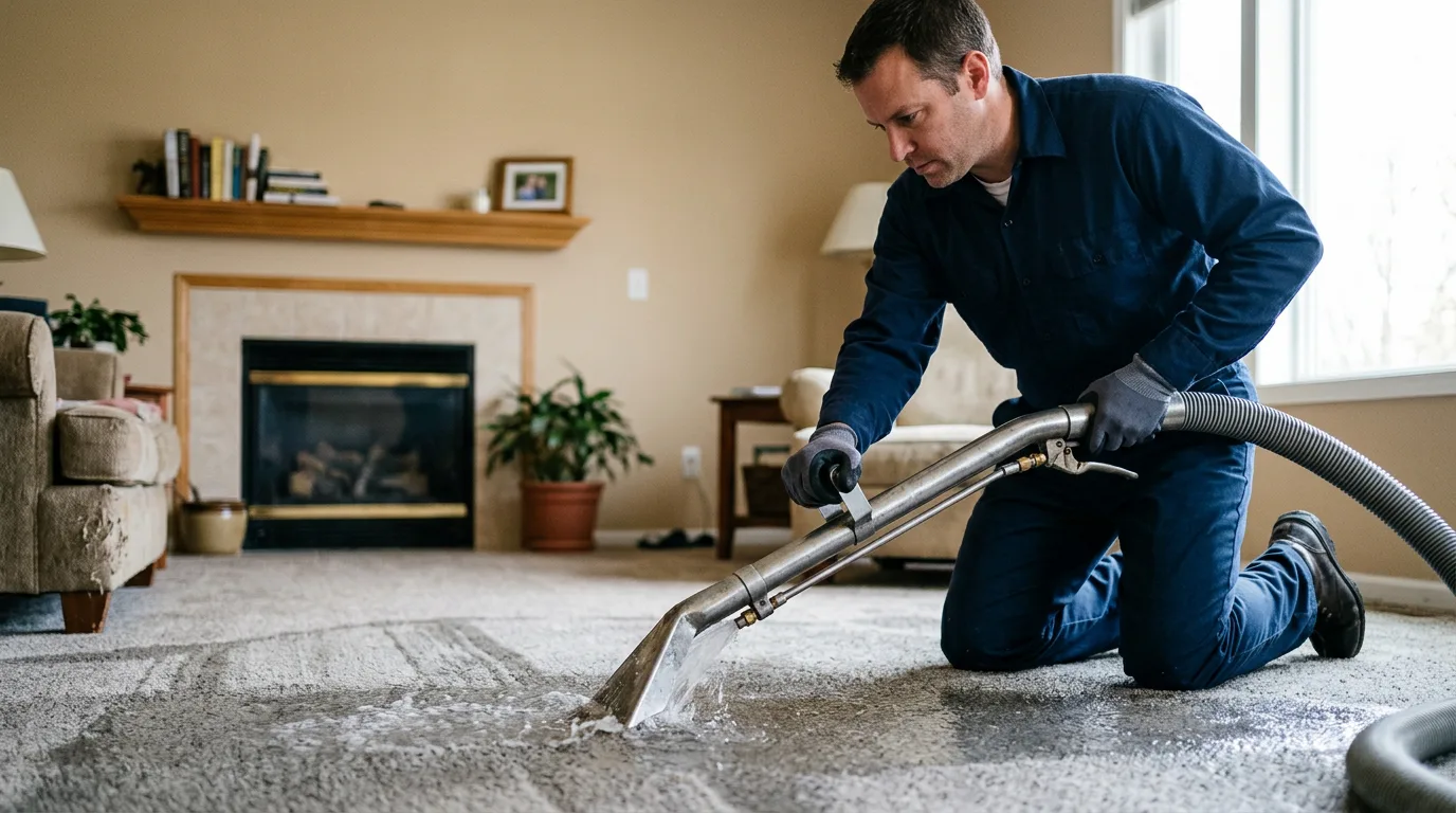Water damage restoration technician working near Hastings, FL